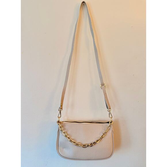 Genuine Italian Leather Shoulder Bag – Beige Crossbody w/ Gold Chain & 3 Straps - Picture 4 of 8